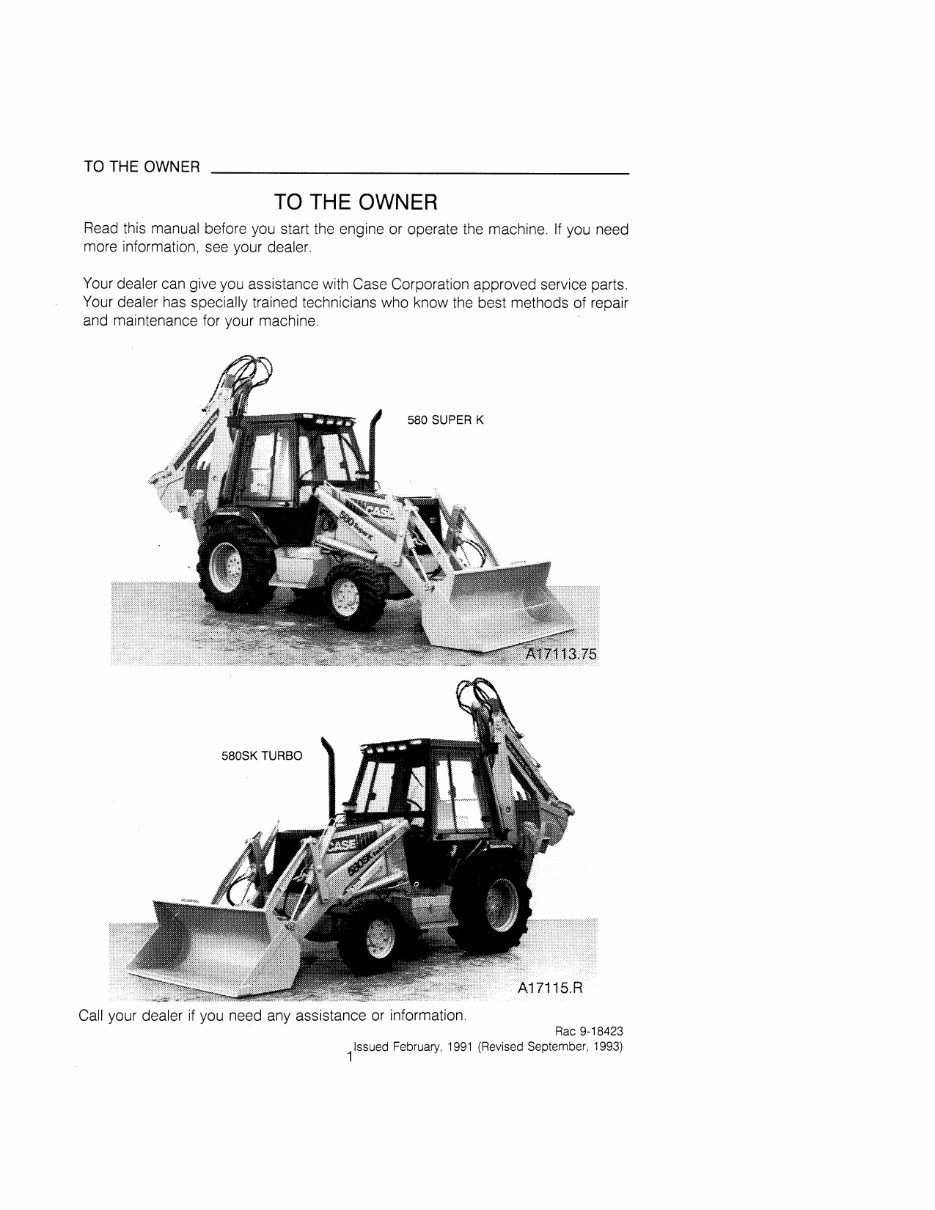 Case 580SK 580 Super K Loader Backhoe Operators Owner Instruction Manual preview img 3