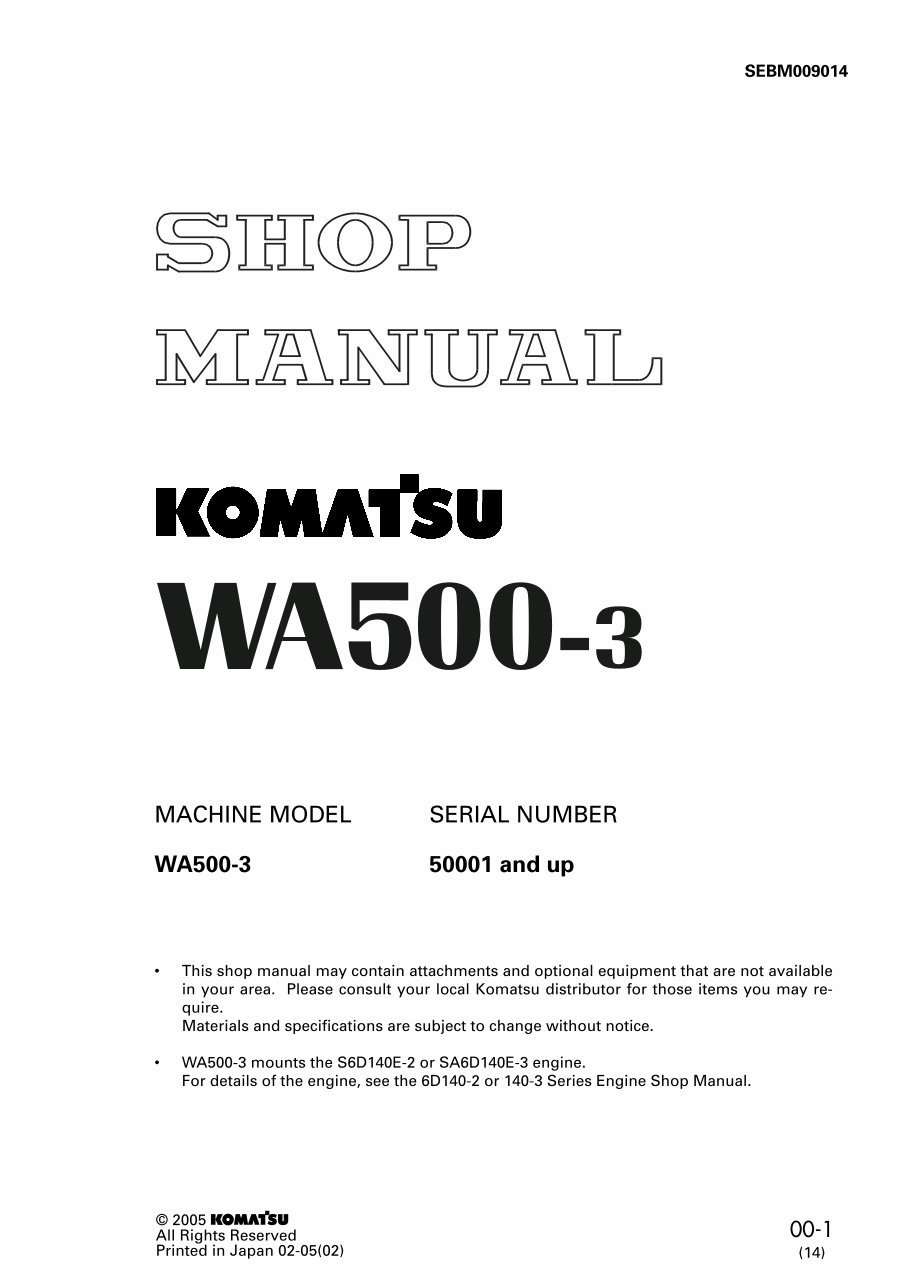 KOMATSU WA500-3 Wheel Loader Operation & Maintenance Manual preview img 1