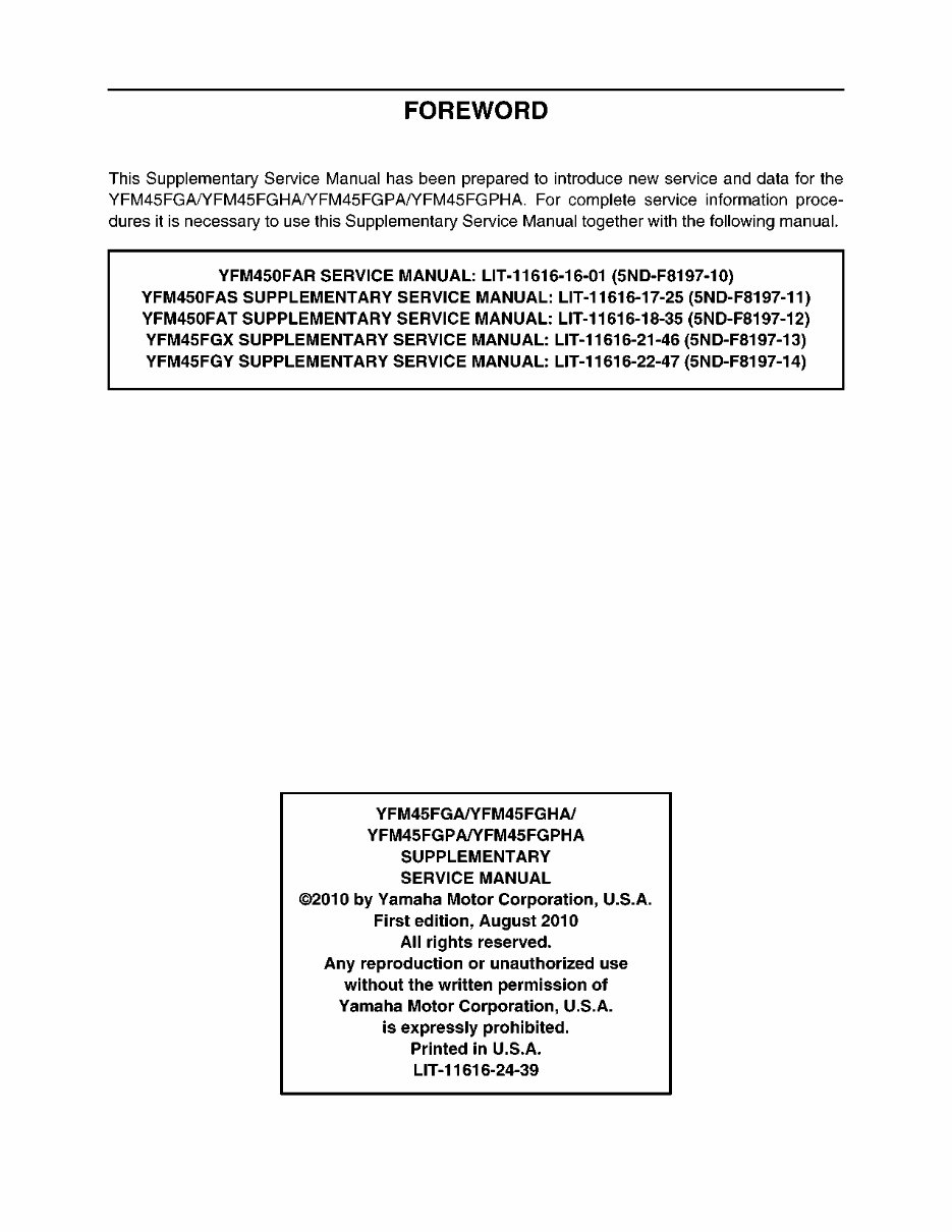 2011-2013 Yamaha GRIZZLY 450 4x4 including EPS Service Manual and ATV Owners Manual - Workshop Repair preview img 5