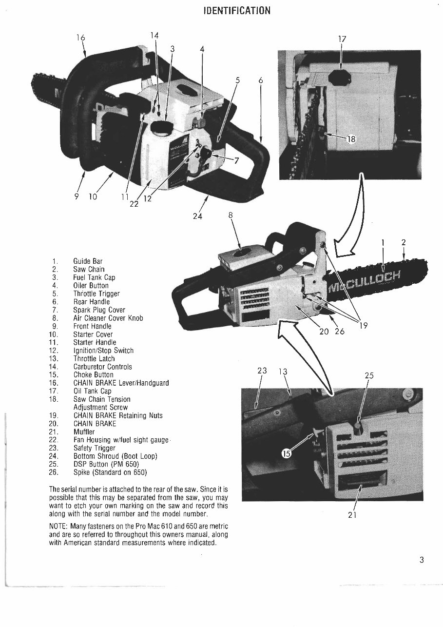 McCulloch 610 / 650 Chain Saw Owners Manual preview img 3