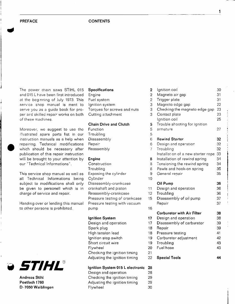 Stihl 015 015L Chainsaw Service Repair Workshop Manual preview img 2