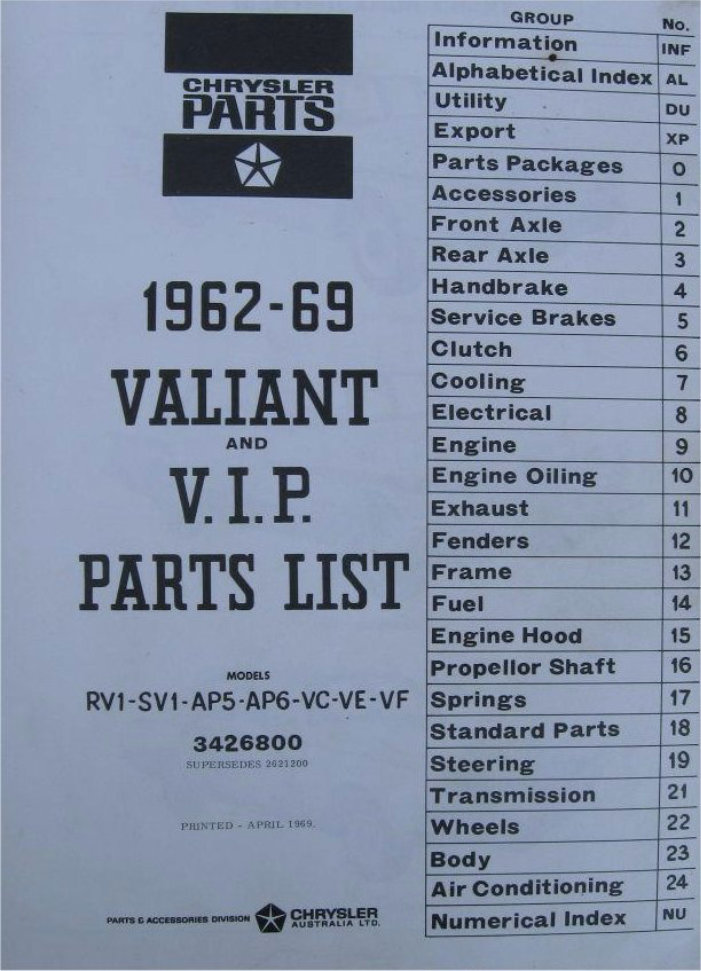 1962-1969 Chrysler Valiant R S AP5 AP6 VC VE VF Pacer Parts Catalog preview img 2
