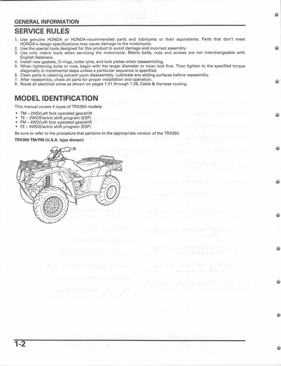 2004-2006 Honda FourTrax Rancher (TRX350TE/TM/FE/FM) Service & Repair Manual preview img 5