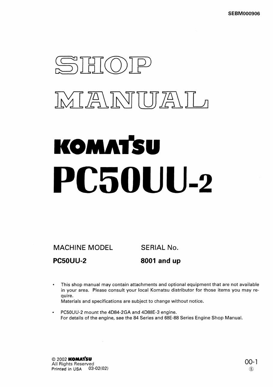 Komatsu PC50UU-2 hydraulic Excavator Service & Repair Manual preview img 1