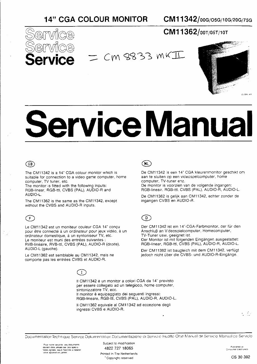 Service Manual PHILIPS CM11342/11362 MONITOR preview img 1