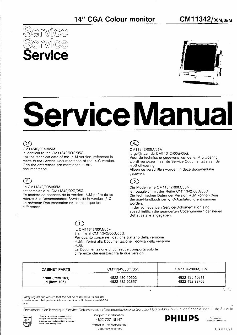 Service Manual PHILIPS CM11342/11362 MONITOR preview img 2