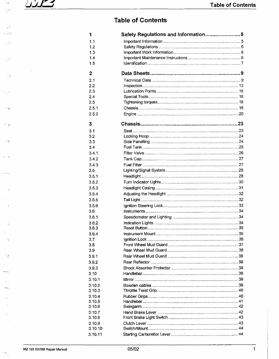 MZ 125 SX/SM Repair Manual preview img 5