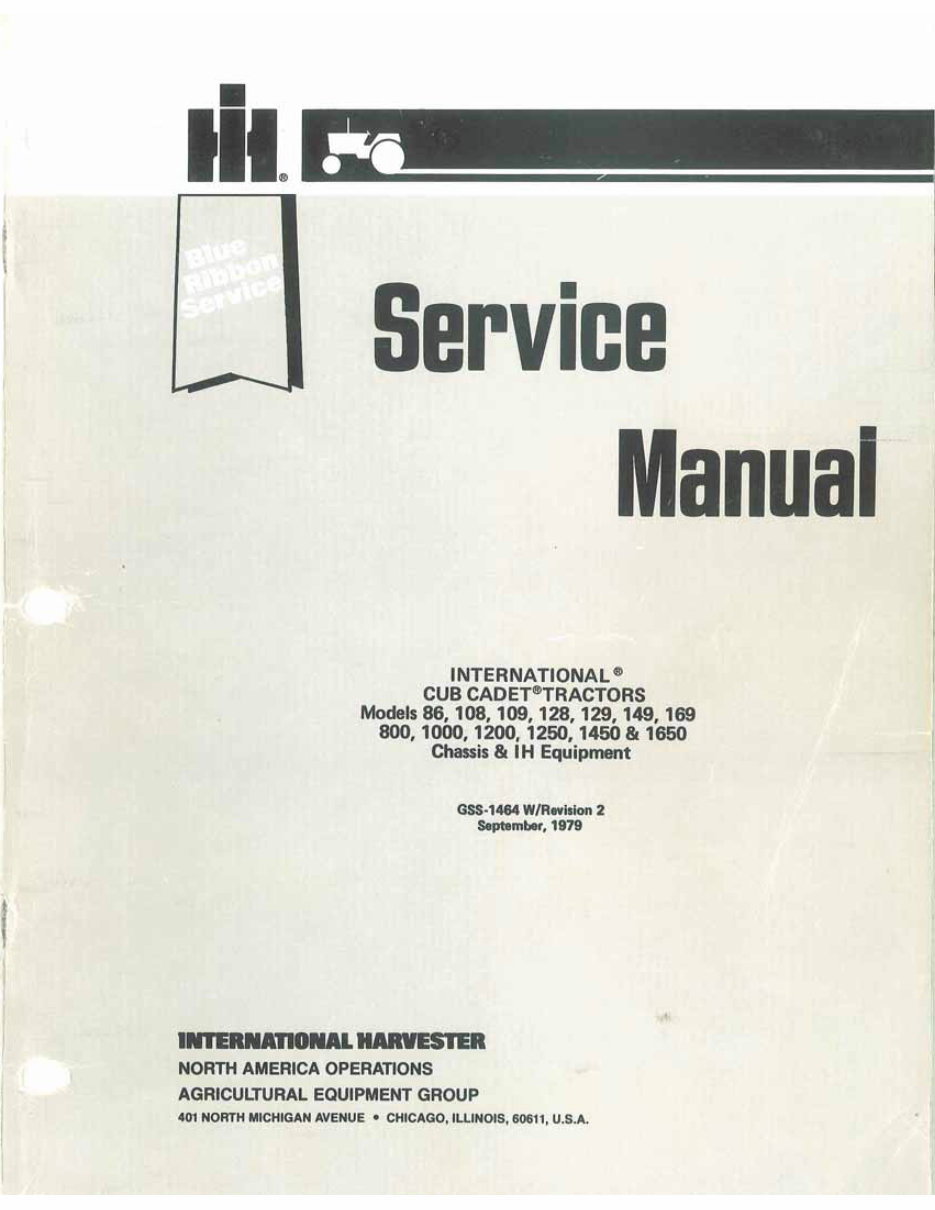 International Cub Cadet 86 108 109 128 129 149 169 800 1000 1200 1250 1450 1650 Tractor Complete Workshop Service Repair Manual preview img 1