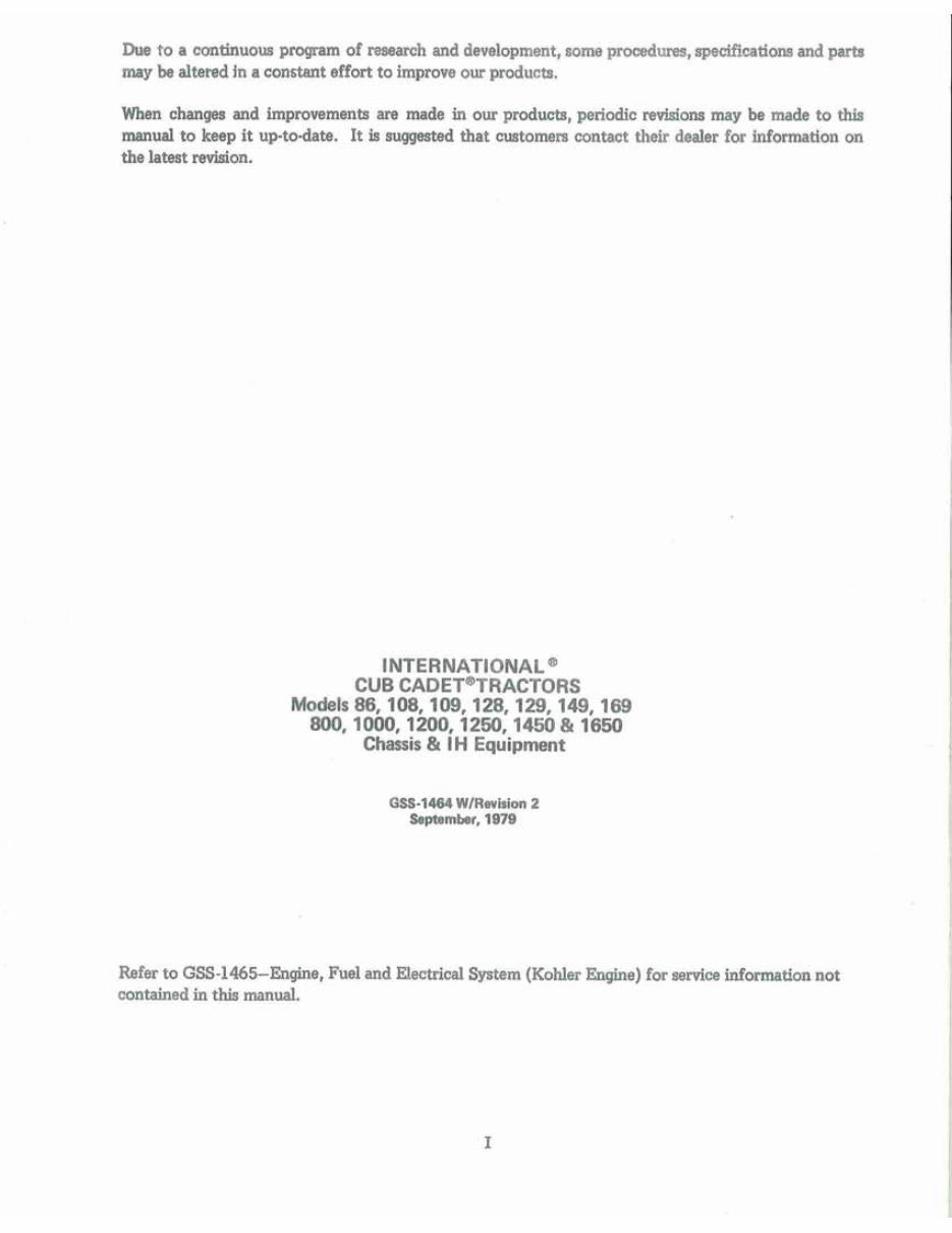 International Cub Cadet 86 108 109 128 129 149 169 800 1000 1200 1250 1450 1650 Tractor Complete Workshop Service Repair Manual preview img 3
