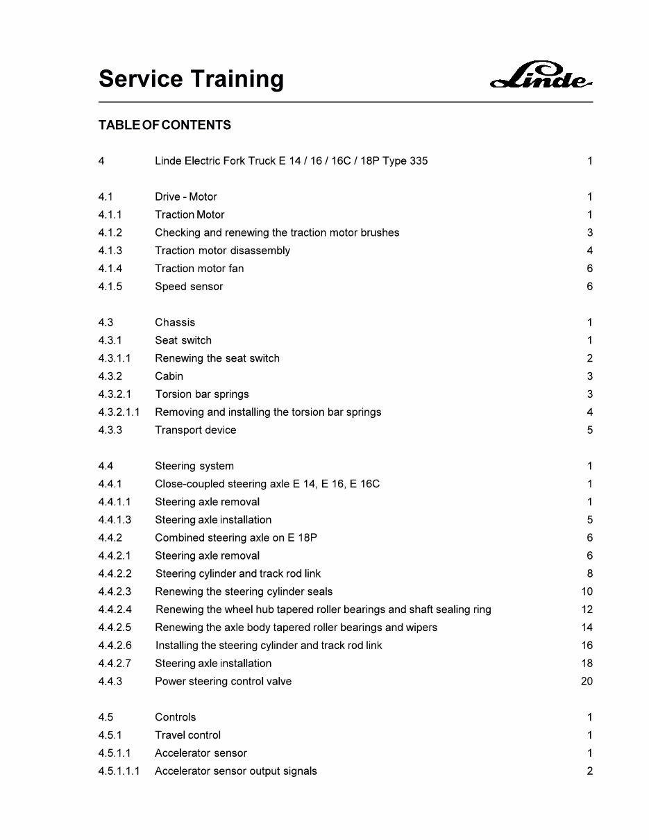 Linde Electric Fork Truck 335 series: E14, E16, E16C, E18 Service Training Manual preview img 3