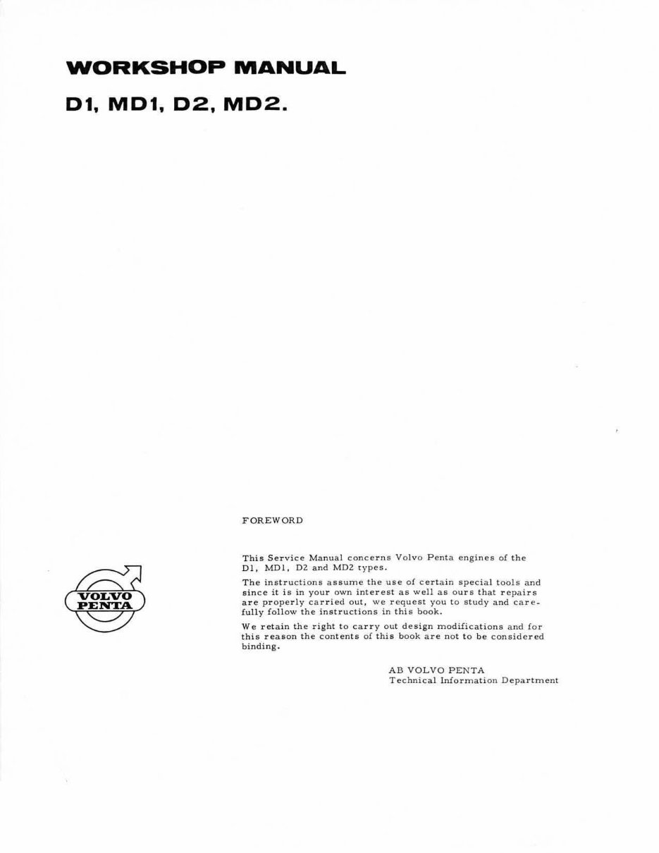 VOLVO Marine D1 D2 MD1 MD2 Diesel Engine Shop Manual preview img 2