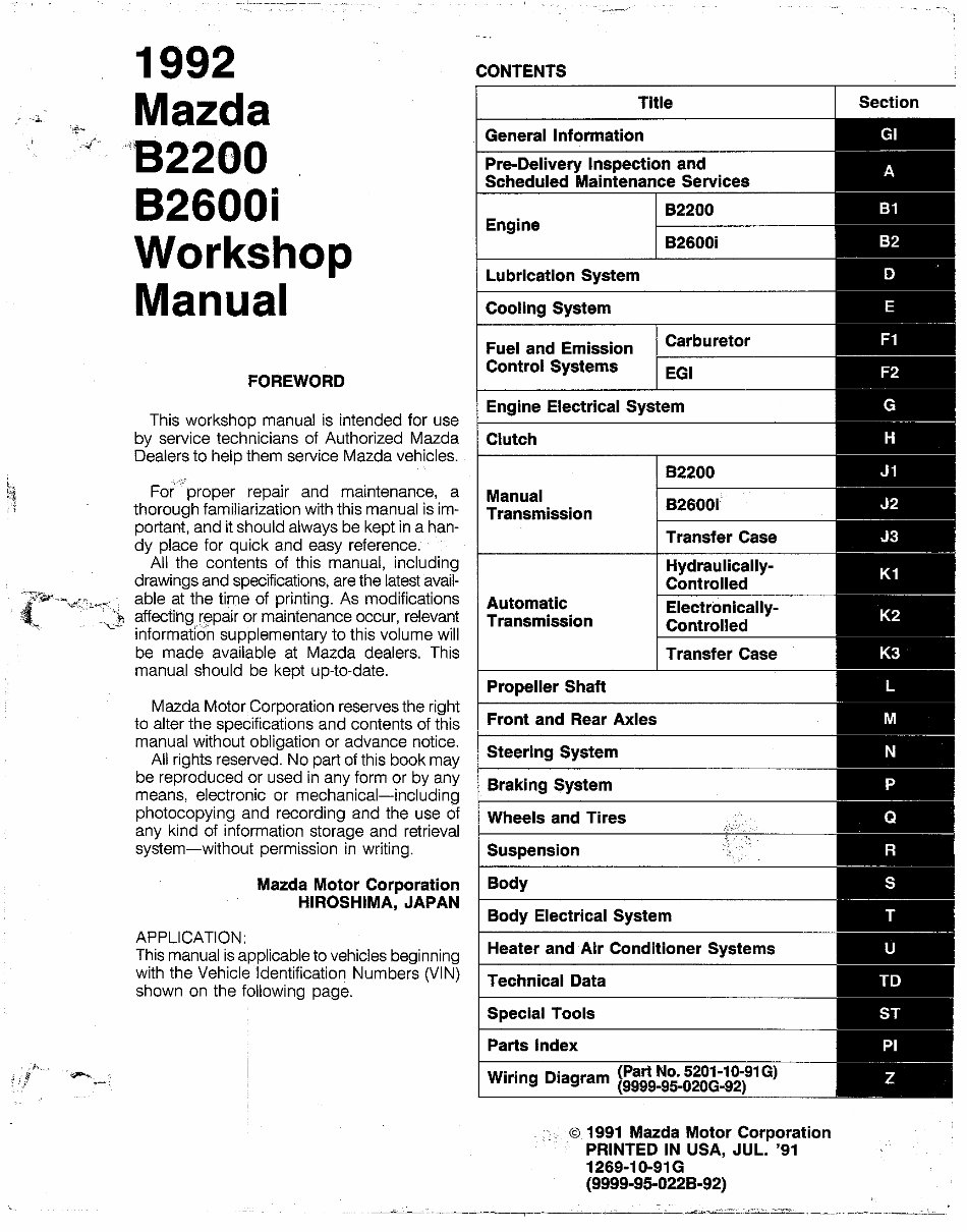 1991 Mazda B Series Pickup Truck Service & Repair Manual preview img 1