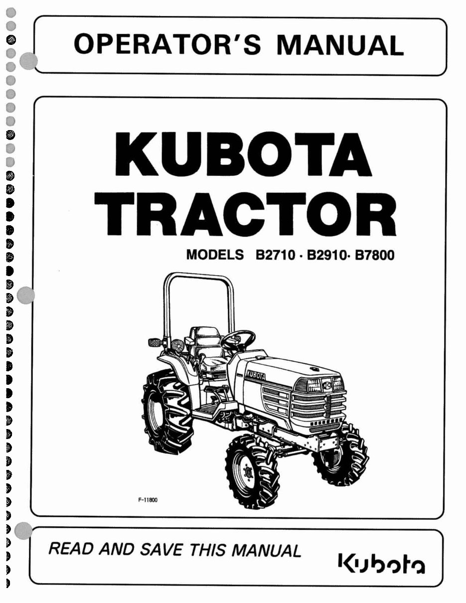 KUBOTA B2710 B2910 B7800 Tractor OPERATOR Manual preview img 1