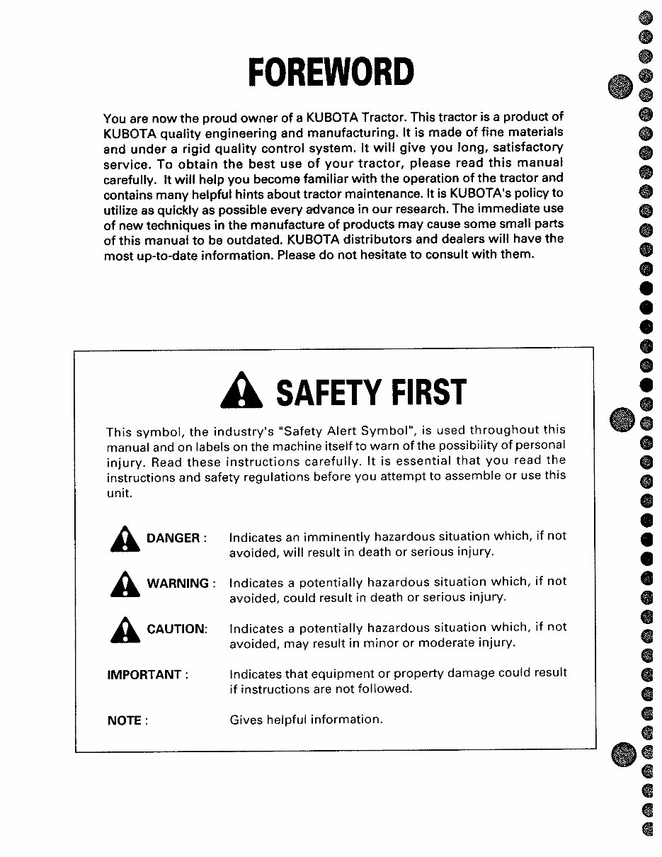 KUBOTA B2710 B2910 B7800 Tractor OPERATOR Manual preview img 4
