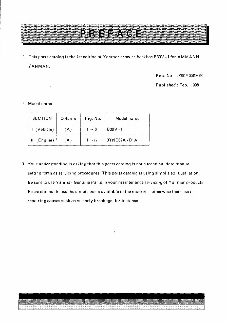 Yanmar Crawler Backhoe B30V-1 Parts Catalog Manual preview img 1