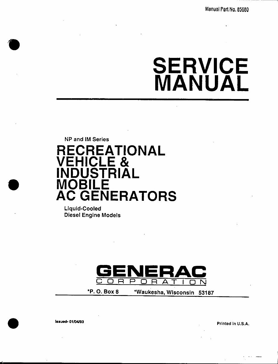 Generac NP and IM Series Liquid-Cooled 1.2 Liter Gas Engine Workshop Service Repair Manual preview img 1