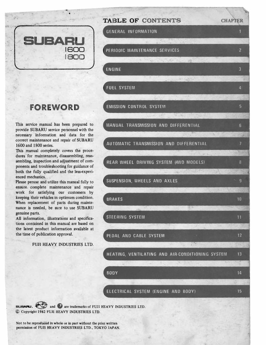 SUBARU EA81 Engine Workshop Repair Manual preview img 1