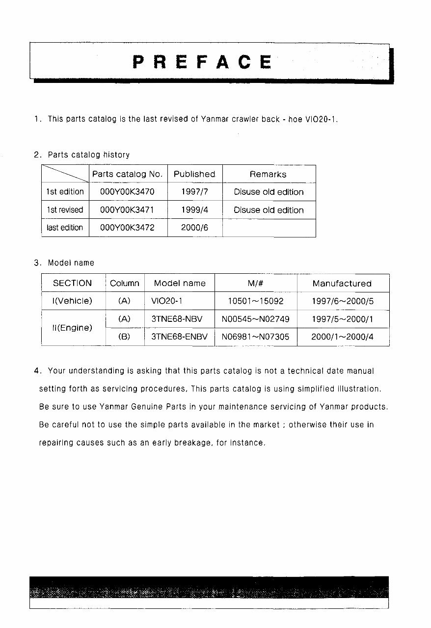Yanmar Vio20-1 Crawler Backhoe Parts Catalog Manual preview img 1