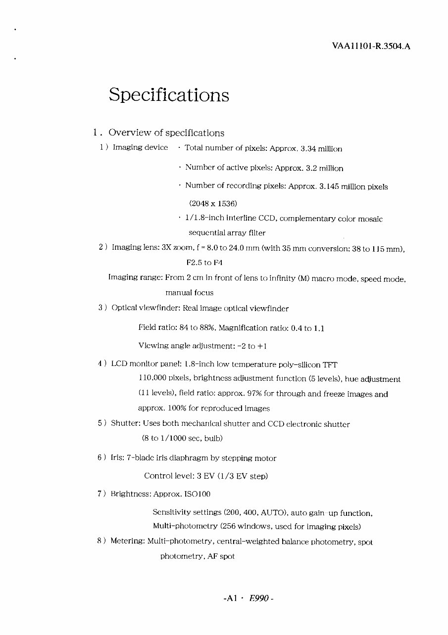 Nikon Coolpix 990 Repair Manual & Parts List preview img 3