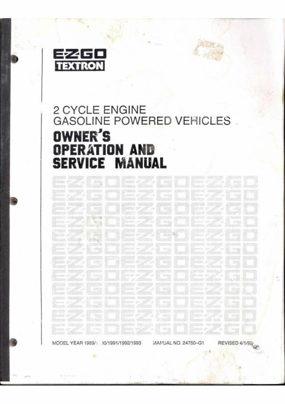 1989-1993 E-Z-GO Golf Cart (2-Stroke / Gas) OEM Service & Repair Manual preview img 1