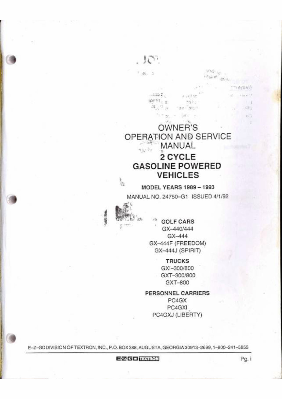 1989-1993 E-Z-GO Golf Cart (2-Stroke / Gas) OEM Service & Repair Manual preview img 3