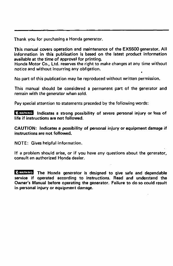 Honda Generator EX5500 Maintenance Manual preview img 3