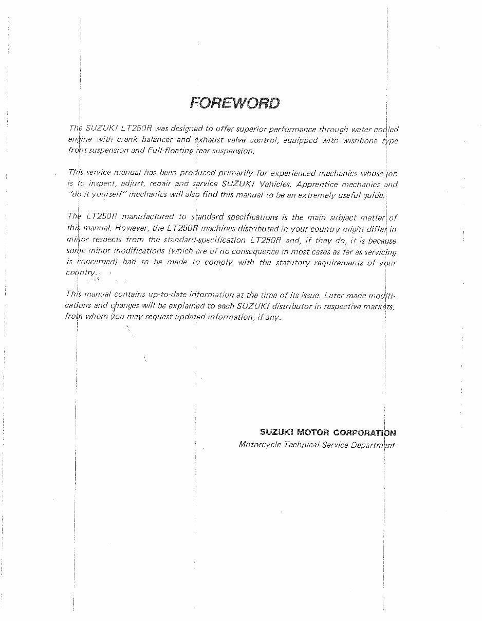 Suzuki LT-250R Quadracer Service Manual 1988-1992 preview img 2