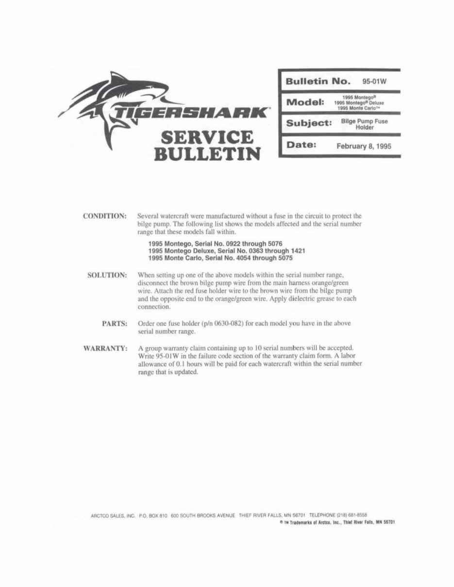 1994 Arctic Cat Tigershark PWC Watercraft Factory Service Manual Barracuda Daytona Monte Carlo 640 Montego 650 Montego Deluxe 65 preview img 5
