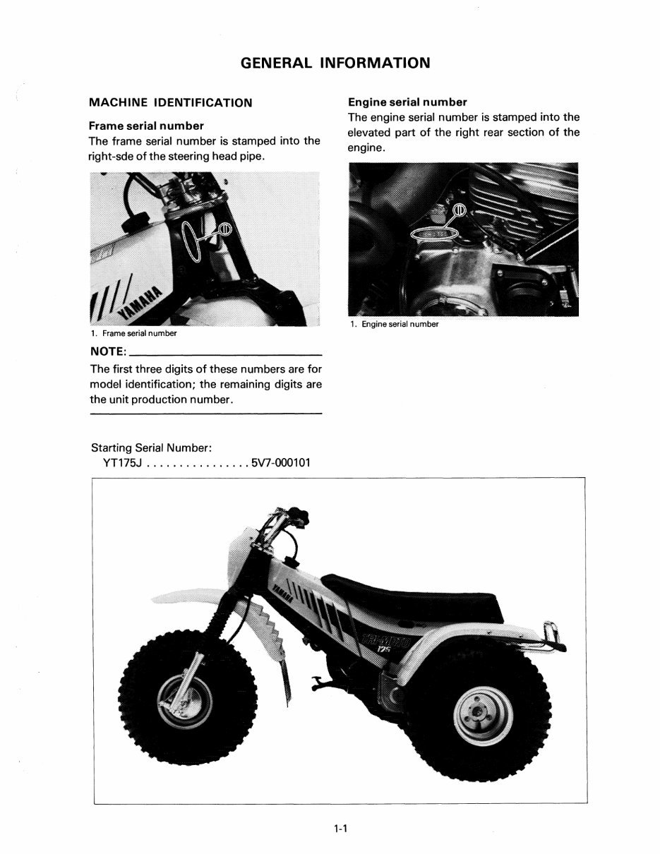 Yt175 Pro Tech Yamaha Tri Moto YT175 ATV 1982 1983 Workshop Service Manual | eManualOnline