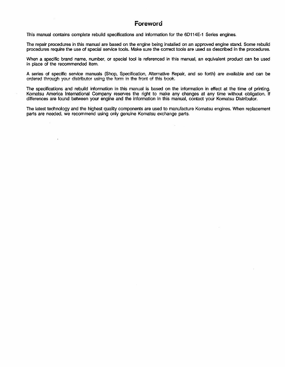 KOMATSU S6D114E-1, SA6D114E-1, SAA6D114E-1 Series Engine Shop Manual & Toubleshooting and Repair Manual preview img 6