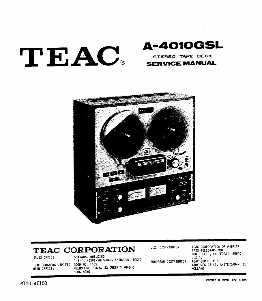 Teac A-4010-GSL reel tape recorder Service Manual preview img 1