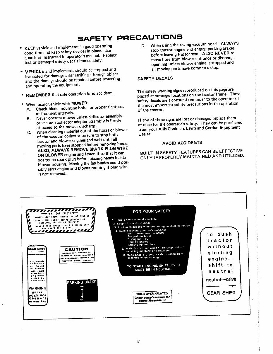 Allis-Chalmers 300 & 400 Series Lawn Tractors Service & Repair Manual preview img 6