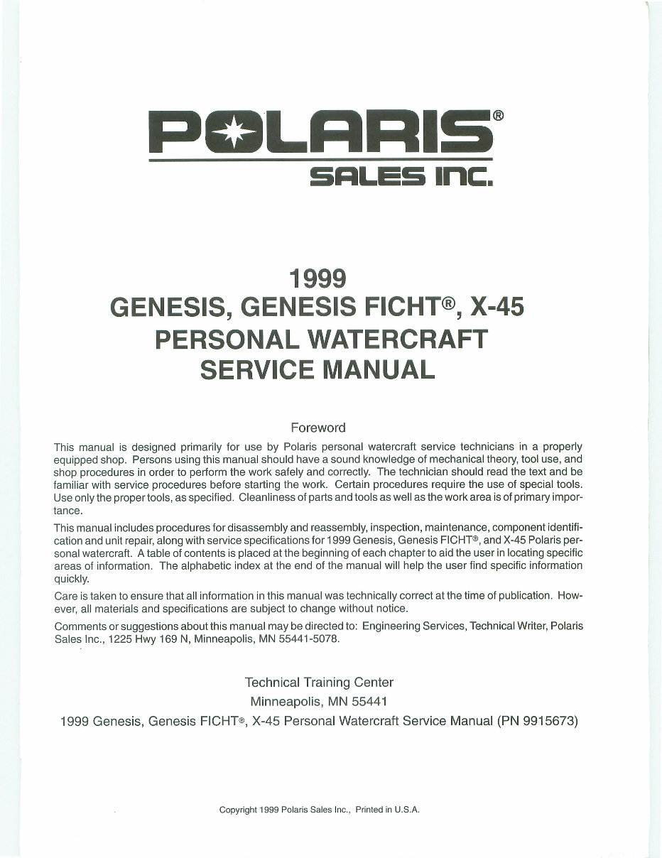1999 Polaris Genesis 1200 Service & Repair Manual preview img 2