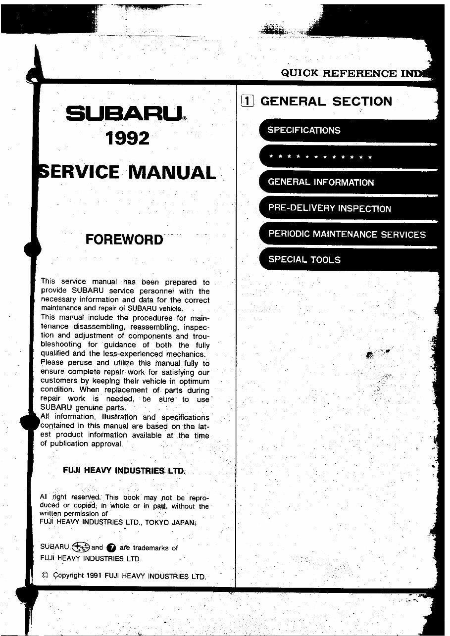 1992-2003 Subaru Legacy, L, GT Factory Service Repair Manual preview img 2