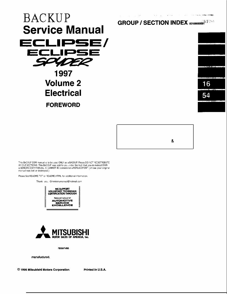 1995-1999 Mitsubishi Eclipse/Eclipse Spyder OEM Service & Repair Manual preview img 1