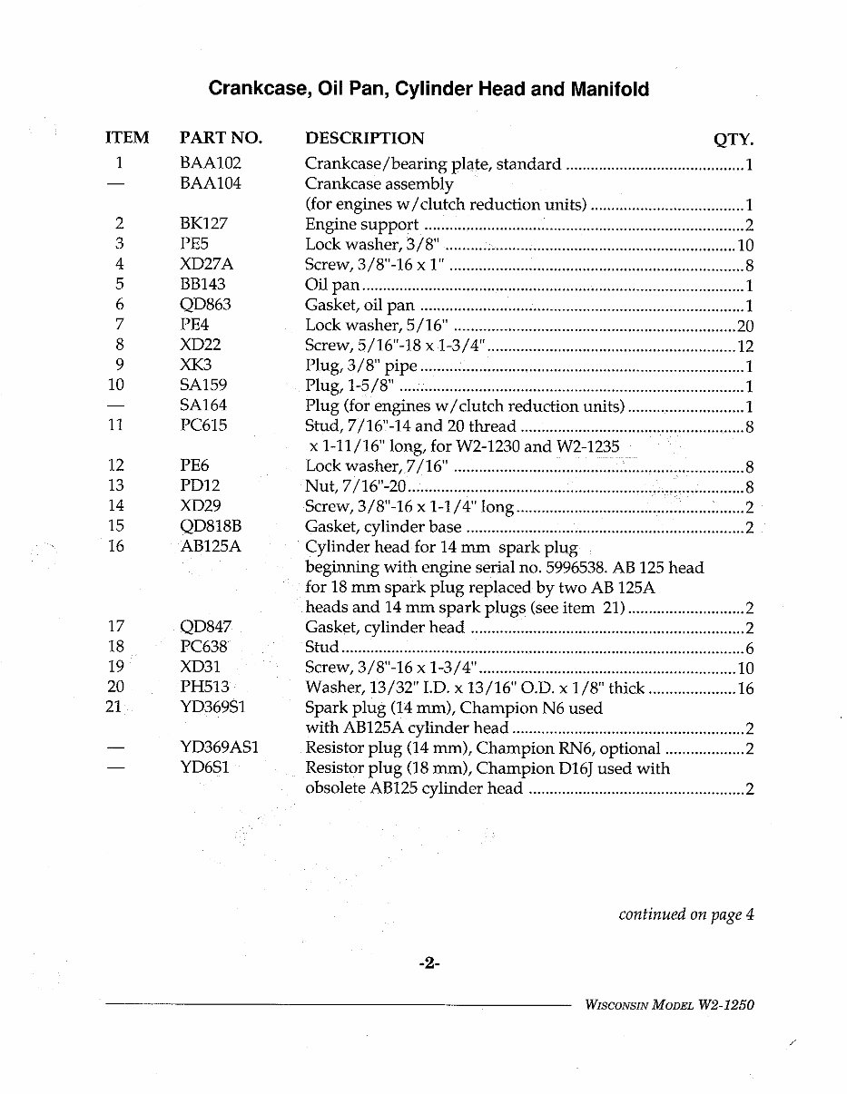 Wisconsin Engine parts manual W2 1250 IPL preview img 3