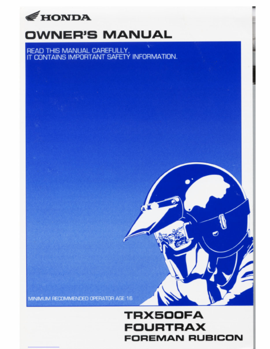 TRX500FA FOURTRAX FOREMAN RUBICON YEAR 2002 Owners Manual preview img 1