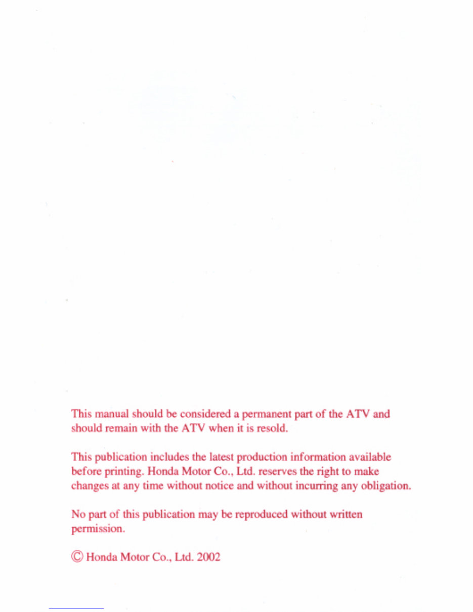 TRX500FA FOURTRAX FOREMAN RUBICON YEAR 2002 Owners Manual preview img 2