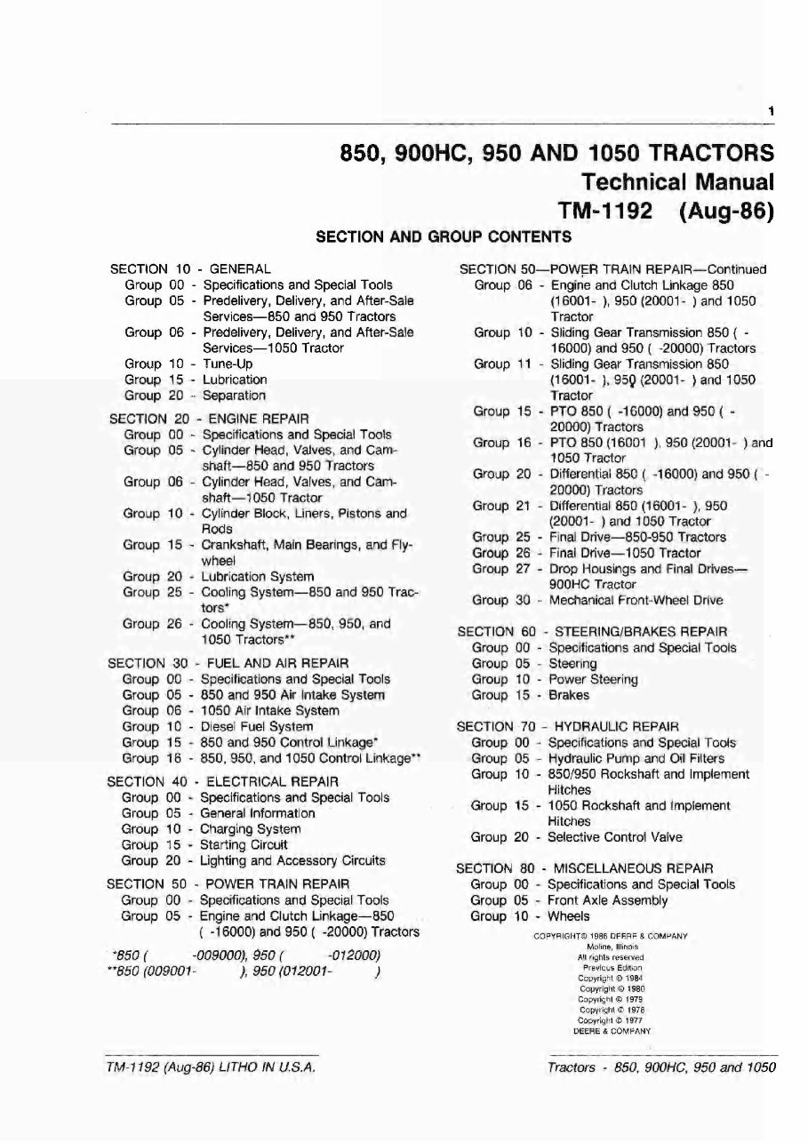 John Deere 850, 900 HC, 950, 1050 Tractors OEM Service & Repair Manual preview img 5