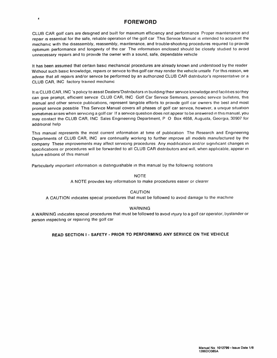 1984-1985 Club Car DS Gasoline Golf Cart OEM Service & Repair Manual preview img 3