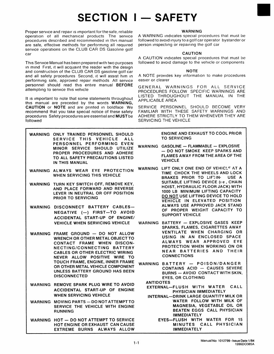 1984-1985 Club Car DS Gasoline Golf Cart OEM Service & Repair Manual preview img 7