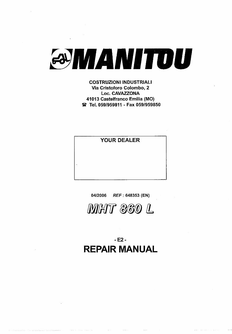 Manitou MHT860L Telescopic Forklift Workshop Service Manual preview img 3