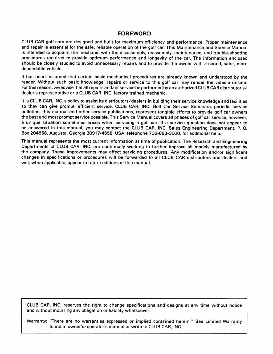 1993 Club Car DS Gas and Electric Vehicle Repair Manual preview img 3