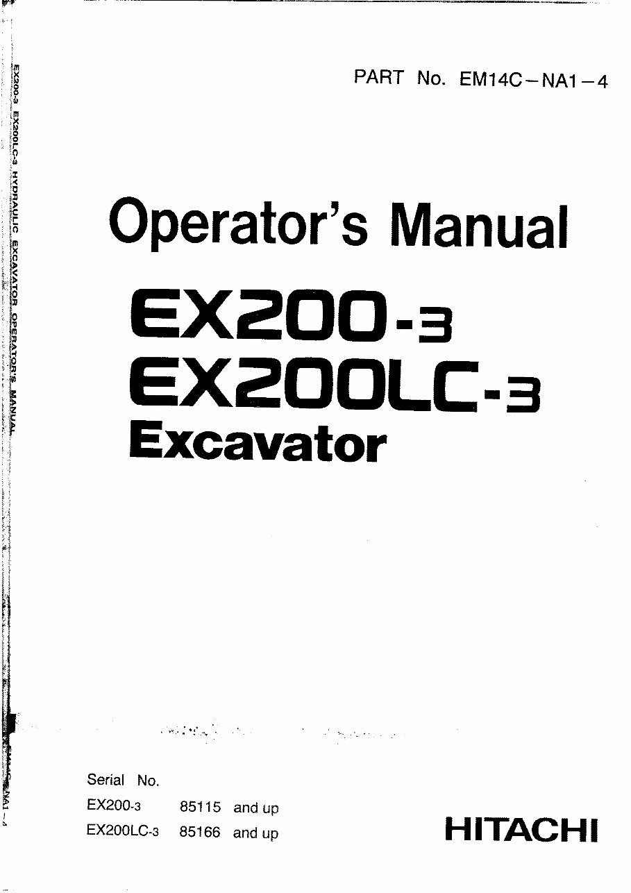HITACHI EX200-3 EX200LC-3 EX200H-3 EX200LCH-3 EX220-3 EX220LC-3 Excavator Operators Manual preview img 1