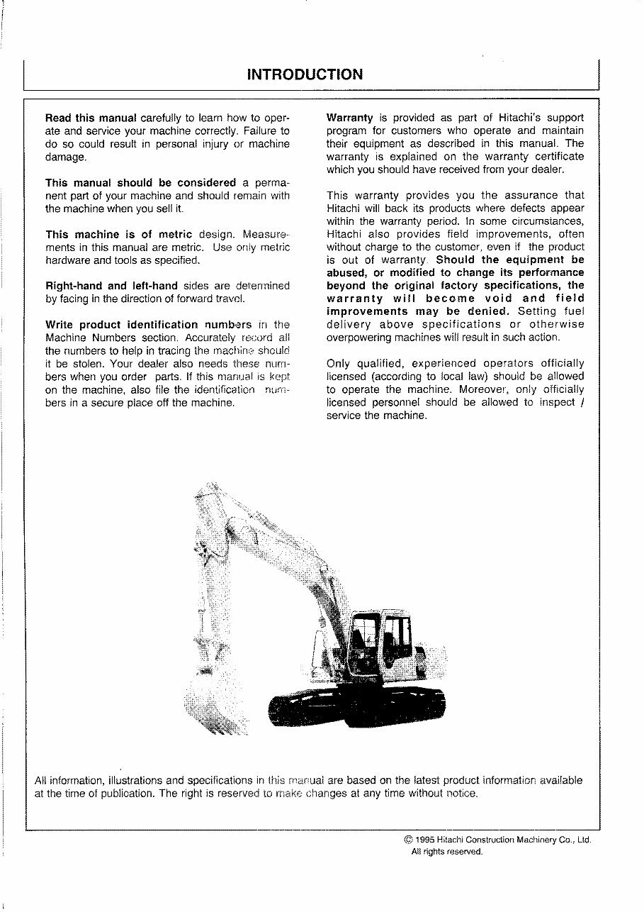 HITACHI EX200-3 EX200LC-3 EX200H-3 EX200LCH-3 EX220-3 EX220LC-3 Excavator Operators Manual preview img 2