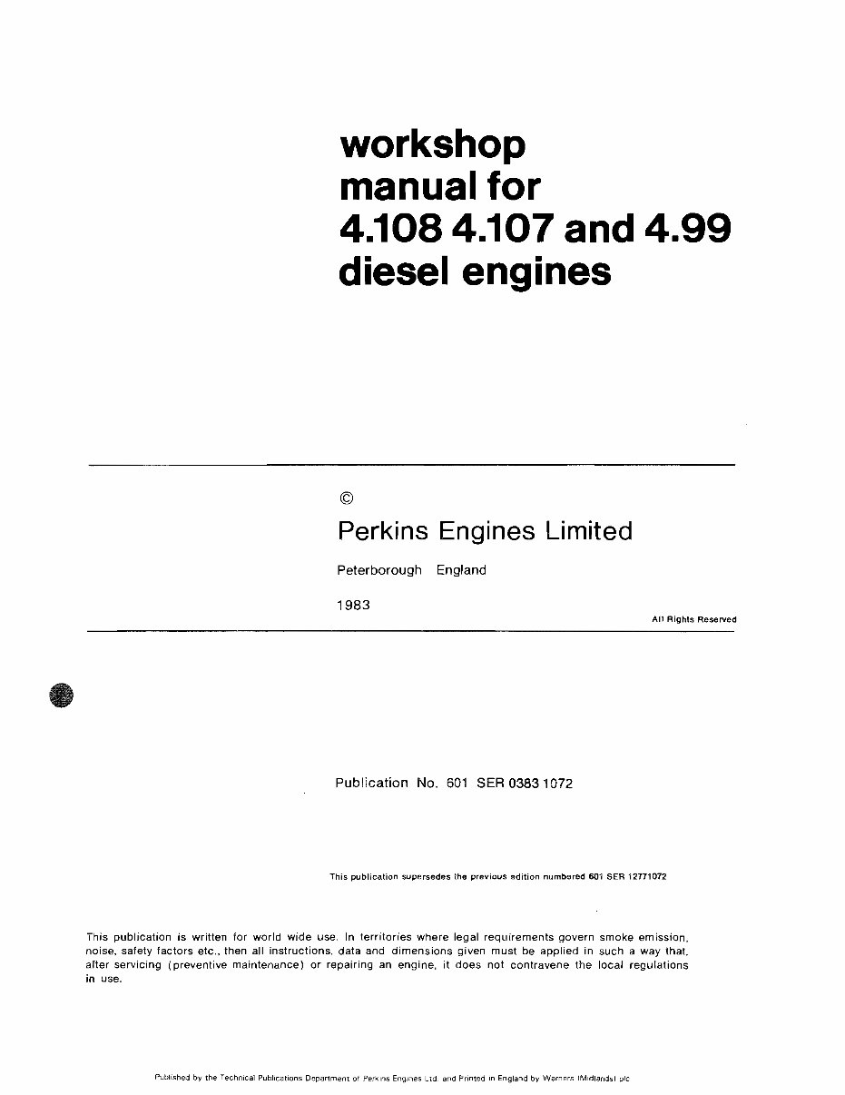 1983-Onwards Perkins 4.107 4.108 4.99 Marine Engine Service & Repair Manual preview img 1