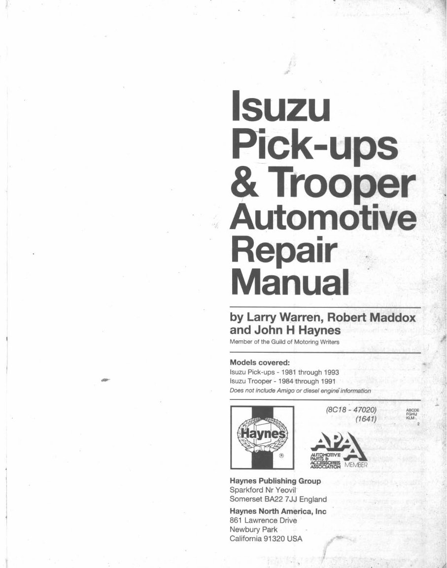 1992 Isuzu Pickups Service & Repair Manual preview img 2