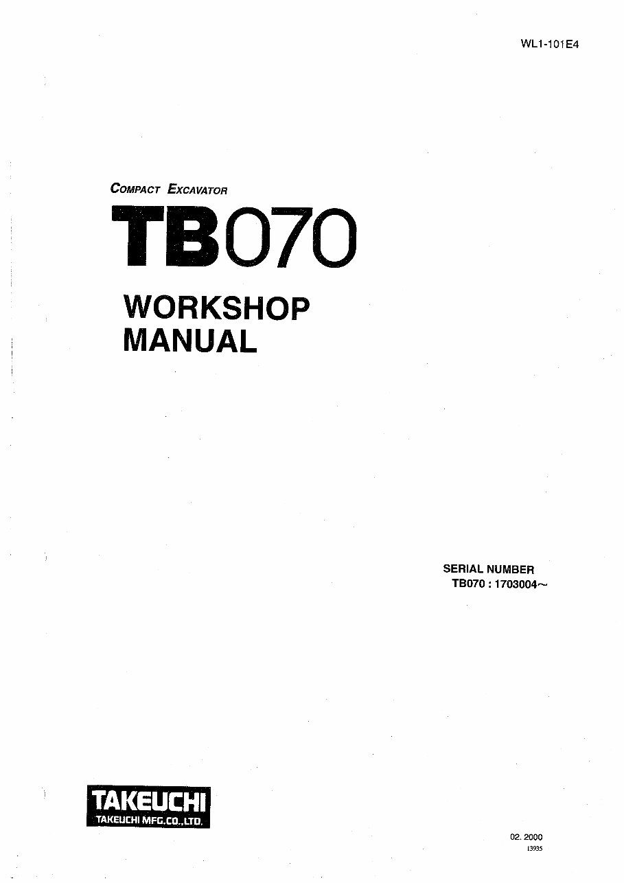 Takeuchi TB070 Compact Excavator Service Repair Workshop Manual preview img 1