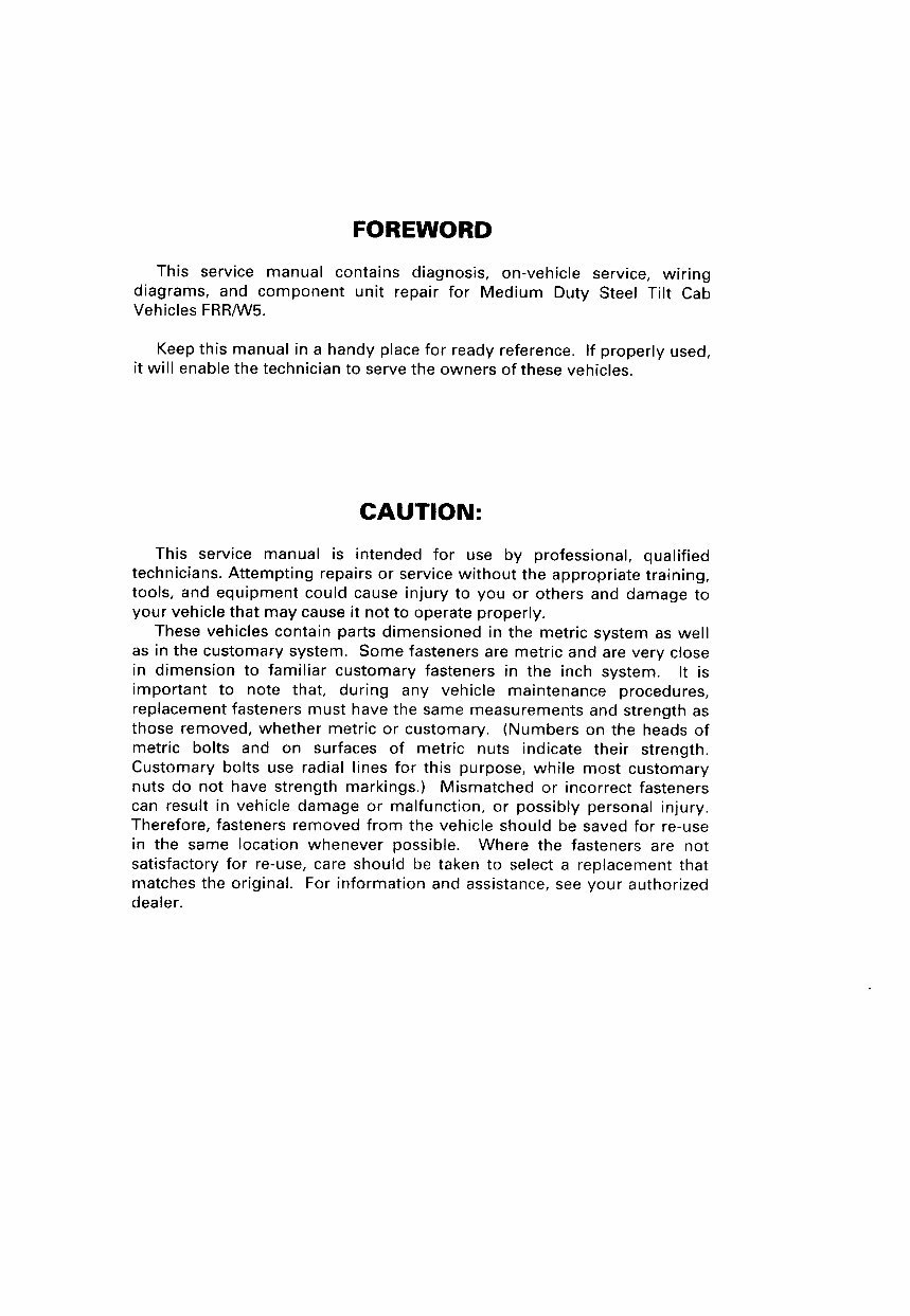 1997-1998 Isuzu Commercial Truck FRR/W5 Service & Repair Manual preview img 2