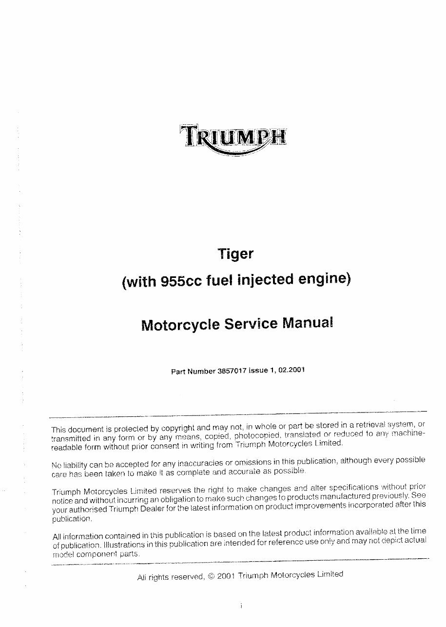 Triumph Motorcycle 2001-2006 Tiger 955i Repair Srvc Manual preview img 3
